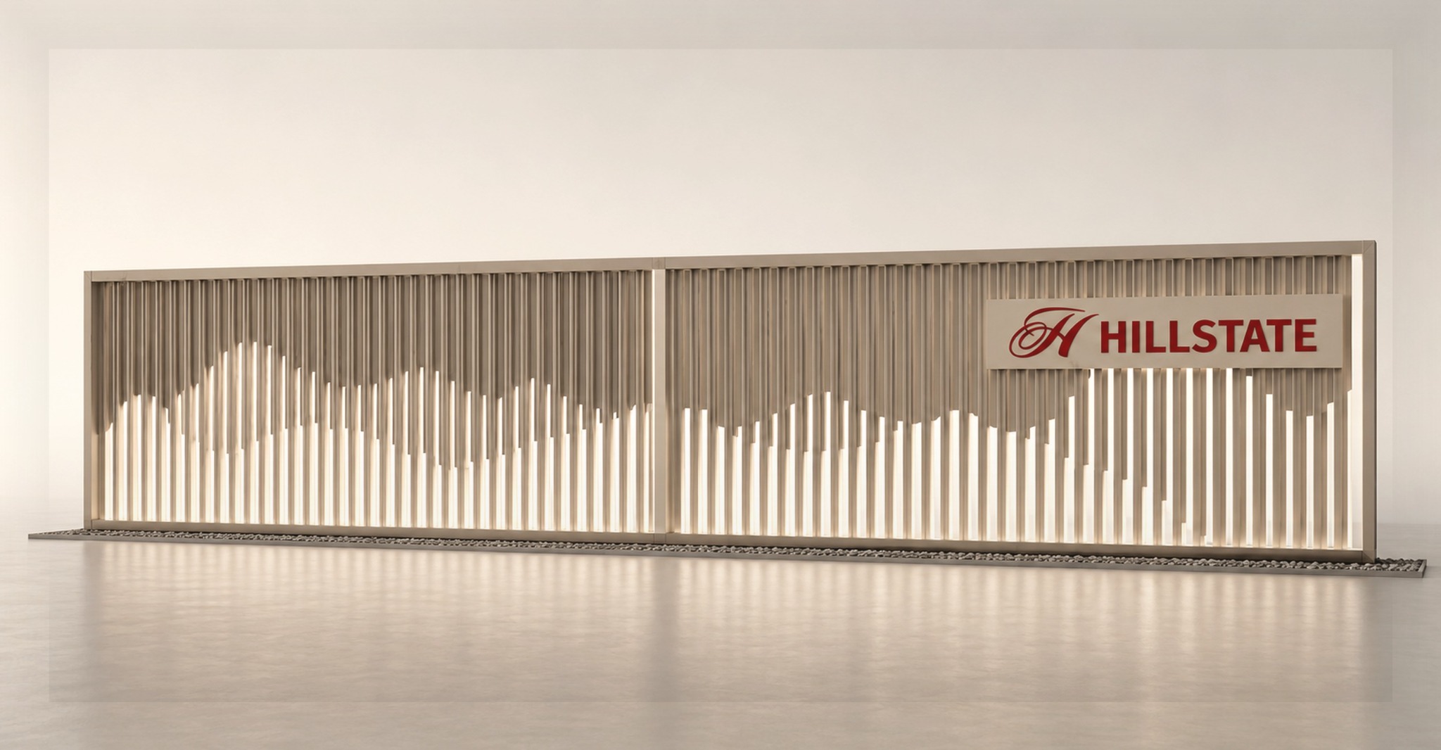 Illuminated feature wall with vertical fins